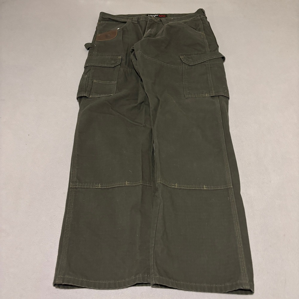 Wrangler RIGGS Workwear Mens 34x32 Olive Green Ripstop Cargo Pants Rugged